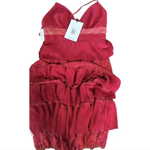 Fame and Partners NWT Felicity Midi Dress Tiered‎ Cocktail Burgundy Size 8 - Picture 4 of 5